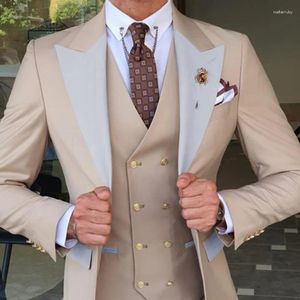 Men's Suits Fashion 3 Piece Slim Fit Formal Business Tuxedo Gentlemen Wedding Groom (Blazer Pants Vest)