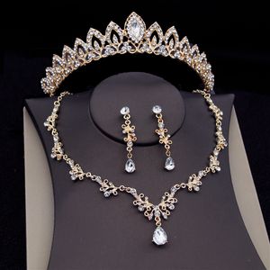 Düğün Takı Setleri Kadınlar İçin Moda Kristal Gelin Tiaras Küpeler Kolye Taç Elbise Gelin Set Aksesuarları 230804