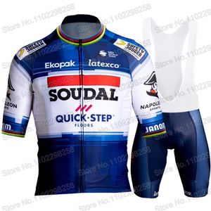 Cykeltröja sätter Soudal Quick Step Team Set Mens World Champion Kläder Summer Road Bike Shirts Suit Bicycle Bib Shorts Ropa 230803