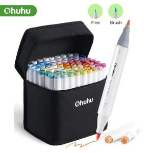 Ohuhu Honolulu B Series Alcohol-Based Dual Tip Marker Pens for Manga, Sketching, and Coloring - Art Set with Felt Tips for School