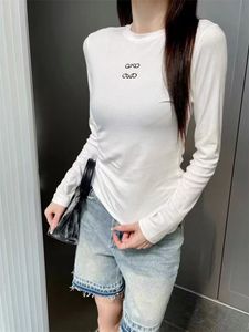 Kvinnlig broderiebrev Autumn Tshirts Fashion White Black Long Hermes Jumper Pullovers T Shirt Womens Designer Cotton Tees Woman Clothes