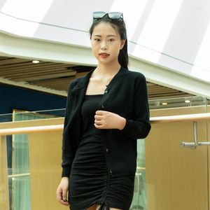 Feminino Cropped Cardigã Feminino Outerwear Feminino de Malha Camisolas de Crochê Top Estilo da Moda Coreana Blusas Vestuário Tricot Preto