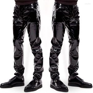 Men's Pants 2023 Spring Fashion Korean Tight High Gloss Lacquer Leather PU Straight Leg Stage Wear