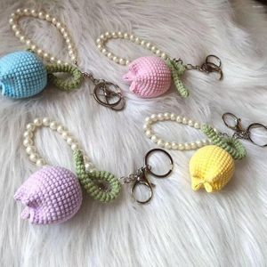 Keychains Pure Hand-crocheted Knitted Tulip Pendant Keychain Cute Doll Line Mobile Phone