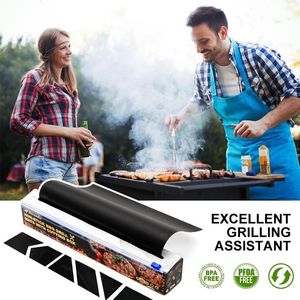 BBQ Tools Tillbehör Hirundo Nonstick Grill Mat med skärbox Bakning Matlagningsgrillplåt Värmemotstånd Lätt rengöring Kök 230804