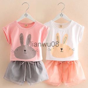 Clothing Sets Girls Clothing Set 2022 Summer 210T Years Old Kids Girl Cartoon Rabbit Print TShirtShorts Drawstring 2 Piece Outfits Suit Set x0803