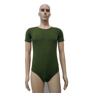 Army Green Color Men Ballet Dance Wear Sleeveless Bodysuits Tights Spandex Jumpsuit med Crotch Zipper