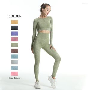 Women's Leggings Women Yoga Suit Seamless Long Sleeve Crop Top And Gym Sets Fitness