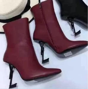 완벽한 여성 Opyum Ankle Boots Martin Booties 누드 블랙 가죽 레터 로고-엘포드 레이디 포인트 발가락 파티 웨딩 35-43