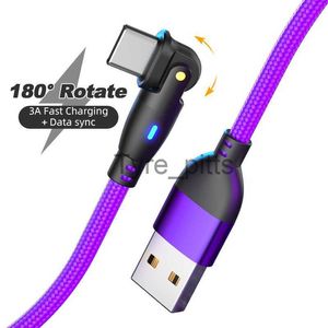 Laddare/kablar 3A MICRO USB Typ C-kabel Fastladdning 180 grader Rotera kabel för Samsung Xiaomi Telefonladdare Typ-C Dataöverföringstrådsladd x0804