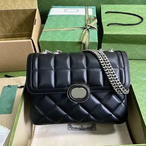 Mini bolsa de ombro Deco com ferragem G entrelaçada preto couro acolchoado bolsas retrô crossbody designer feminina com aba bolsas de luxo prata G18