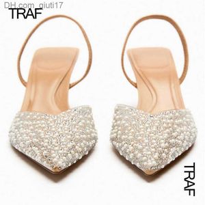 SURES Buty Traf 2023 Pearl Pearl High Heels High Toes Spring Back High Heels Women's Pump Bride Transparent Rhinestone High Heels Z230804