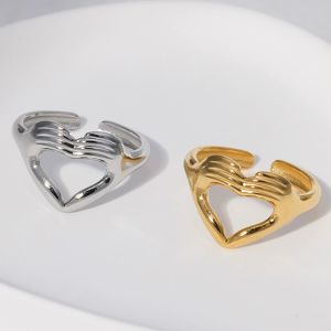 30 peças/lote de novos anéis de gesto em forma de coração ajustáveis de aço inoxidável da moda para joias de festa minimalistas femininas amor anéis bonitos joias presente atacado