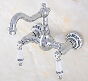 Bathroom Sink Faucets Basin Wall Mounted Kitchen Faucet Dual Handle Swivel Spout Cold Water Mixer Tap Tnf568