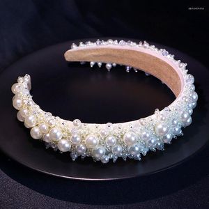 Hair Clips Bridal Pearl Hairbands Sweet Headwear Beaded Headband For Women Girl Crystal Wide Band Wedding Dress Accessories