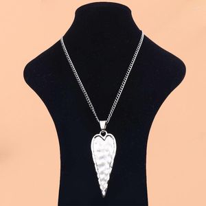 Pendant Necklaces Tibetan Silver Double Sided Large Hammered Heart Necklace Adjustable Length Long Jewelry Choker Link Chain 34"