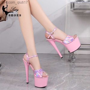 Dress Shoes Women's summer shoes with high heels sexy 17CM/7 inch platform sandals Pole dance fetishism sex strippers luxury laser colors Z230804