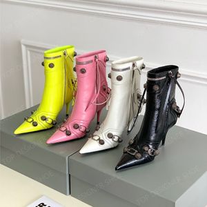 Cagole sheepskin Ankle Boots belt buckle decorative side zipper locomotive sexy pointy fashion high heels boots high heels luxury designer women's factory shoes