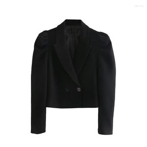 Kvinnors kostymer kvinnor 2023 mode svart kort bubbla axel blazer kappa vintage långärmad knapp kvinnlig ytterkläder chic