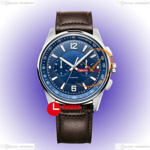 TWF Polaris Q9028480 JL751H Relógio masculino automático Caixa de aço Mostrador azul DayDate Pulseira de couro marrom Super versão edição Herrenuhr Reloj Hombre Relógios Swisstime E5