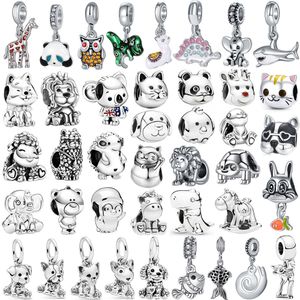 925 Silver Fit Pandora Charm 2023 New Cute Animals Panda Cat Dog Dinosaur Fashion Charms Set Pendant DIY Fine Beads Jewelry, A Special Gift for Women