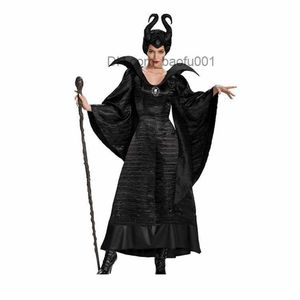 Thema Kostüm M-2XL Halloween Hexe Maleficent Schlaf Schönheit Film Komm schon Erwachsene Böse Frauen Kleid Horn Hut Set Helm Hut Bar Z230804