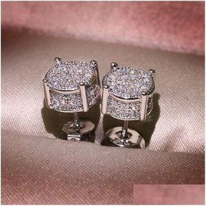 Stud Choucong Hip Hop Earring Vintage Jewelry 925 Sterling Sier Yellow Gold Fill Pave White Sapphire Cz Diamond Sparkling Women Men DH9QE