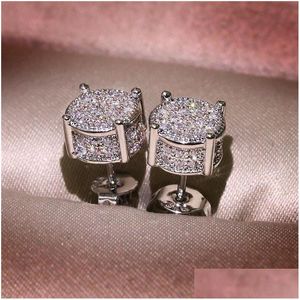 Stud Choucong Hip Hop Orecchino Gioielli vintage 925 Sterling Sier Oro giallo Fill Pave White Sapphire Cz Diamond Sparkling Donna Uomo Dh9Qe