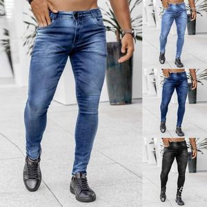 Mäns jeans 2023 Spring Summer Casual Fashion Side Pocket Mid-midjig Slim Fit Skinny Pants Byxor Ankellängd