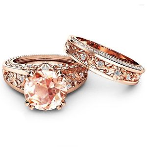 Alianças de casamento S925 prata esterlina européia e americana banhada a ouro rosa 14k com gema de champanhe anel de noivado joias coloridas