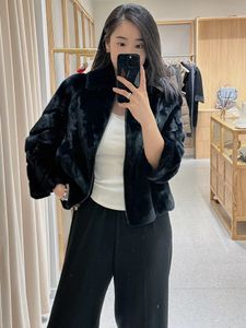 Women Fur Coat Winter loro piana Cashmere Mink Black Lapel Coat