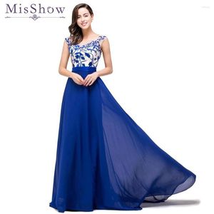 Vestidos de festa em estoque! Oferta especial! Vestido Formal Feminino Longo Elegante Azul Real Sem Mangas Bordado Fromal