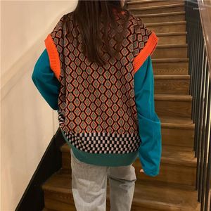 Women's Sweaters Colorful Vests Women Fall Casual Loose V-neck Knit Pullovers Sleeveless Female Street Style Hit Color Knitted Waistcoats