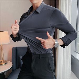 Camicie da uomo camicie ad alta stretch liscia liscia comoda a pressione non marcatura in gomma camicia non ferro da camicia a maniche lunghe casual