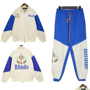 Herrspårar 23New Mens Designer Sports Jacket Set Rhude Hoodie Fashionable Casual Par Matching Clothing European Size S-XL DRO DHBQK