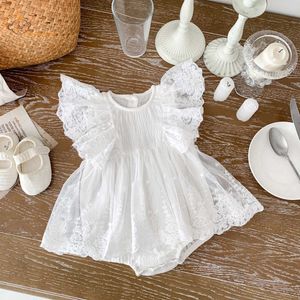 Vestidos da menina 2023 verão bebê meninas macacão plissado manga voadora malha princesa criança menina vestido infantil meninas bodysuit