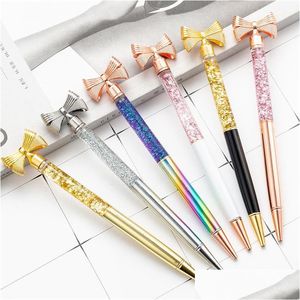 Ballpoint Pens Wholesale New Fashion Gold Powder Bow Metal Pen Stationery Novelty For Writing Butterfly Advertising Office Drop Delive Dhmno