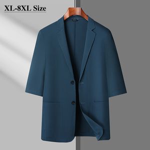 Mäns kostymer blazers sommar tunna mäns casual blazers mode fast färg halv ärm klänning elastisk affärsjacka plus storlek 6xl 7xl 8xl 230804