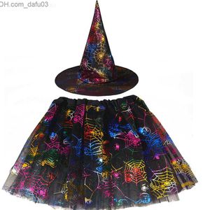 Traje de tema Halloween chega para Meninas Crianças Teia de aranha Tutu Teia de aranha Ski Chapéu de bruxa Tule Carnaval Festa de aniversário Traje Festival Z230805