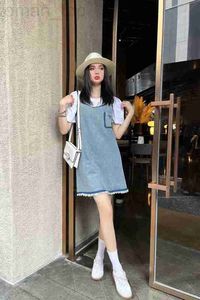 Basic & Casual Dresses Designer P Family 23 Spring/Summer New Pocket Letter Embroidery Decoration Rugged Denim Tank Top Dress Women's L978