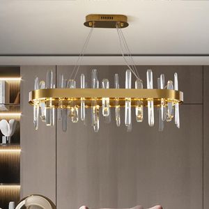 Ljuskronor lyx modern kristall ljuskrona för matsal levande rektangel hängande ljus fixtur guld heminredning ledlampa