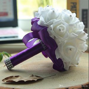 Cheap Foam Rose Bridal Wedding Bouquet Wedding Decoration Crystals Artificial Flower Bridesmaid Bridal Hand Holding Brooch Flowers230D