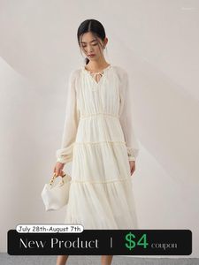 Casual Dresses Ziqiao Women Long Sleeve 2023 Autumn Dress Raglan Design White Commuter Cake Office Lady Lady Solid