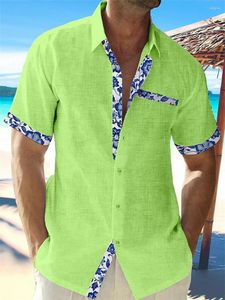 Erkek sıradan gömlekler 2023 moda yaz keten gömlek Erkekler Düz renkli baskılı plaj cep kısa kollu artı 5 renk.
