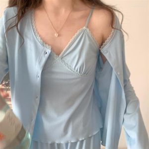 Women's Sleep abbigliamento 2023 Spring In In tre pezzi Outwear Home Outwear French Drop Design Set di pigiama