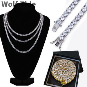 4 mm 6 mm tenis choker długi łańcuch Naszyjnik 18K Gold White Gold Bling Cz -Hip Hop Diamond z Miami Raper Choinbe