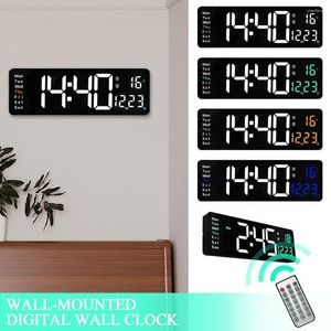 Relógios de parede Grande Relógio Digital LED Calendário Exibição de temperatura Modo noturno Alarme duplo para quarto Sala de estar Decoração de mesa E0K6