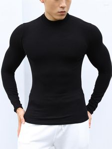 Men's T Shirts Long Sleeve T-shirt Half High Neck Thread Cotton Base Shirt Solid Color All Matching Autumn Top Slim-fit Trend