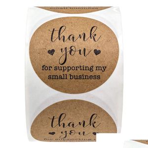 Adhesive Stickers Wholesale 500Pcs/Roll Round Kraft Paper Thank You For Supporting My Small Business Seal Label Christmas Sticker Deco Dhc64