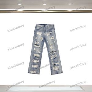 xinxinbuy men women designer pant destroydestrawedパネルポケットタイdye春夏カジュアルパンツレターブラックカーキs-2xl